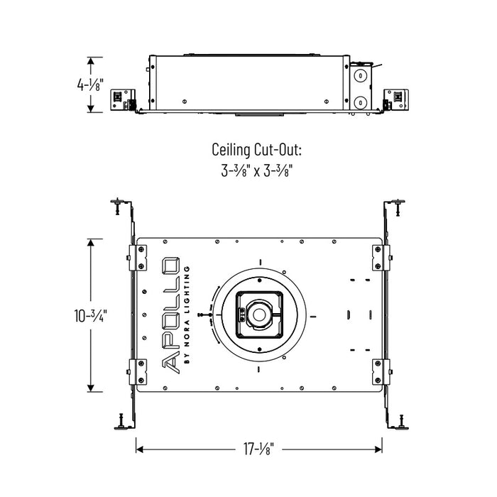 Nora NHAPIC-3S10L3 3" Apollo Square IC Air-Tight Housing with Field Changeable Optics, 2000 Lumen, 120-277V, 0.875" to 1.25" Ceiling Thickness