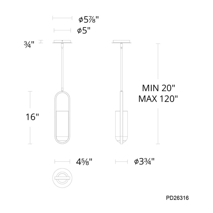 Modern Forms PD-26316 Rollins 1-lt 5" LED Mini Pendant