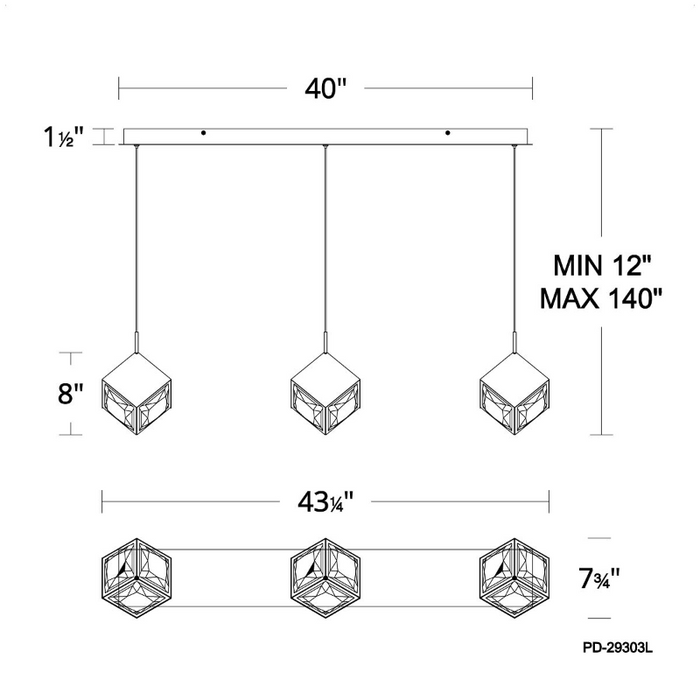 dweLED PD-29303L Ice Cube 3-lt 43" LED Linear Pendant