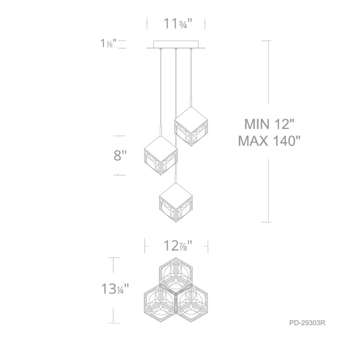 dweLED PD-29303R Ice Cube Round 3-lt 13" LED Pendant