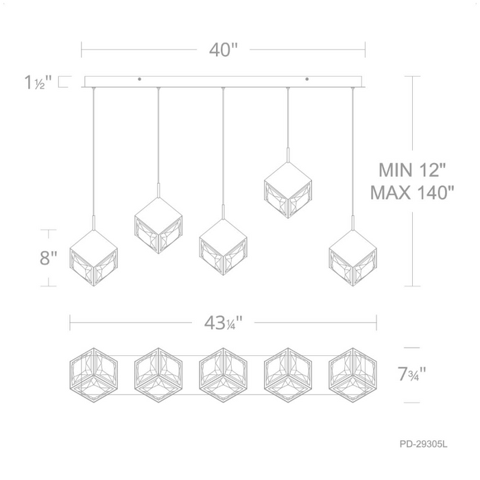 dweLED PD-29305L Ice Cube 5-lt 43" LED Linear Pendant