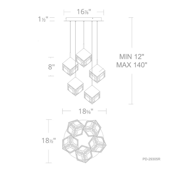 dweLED PD-29305R Ice Cube Round 5-lt 19" LED Pendant