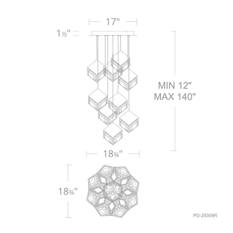 dweLED PD-29309R Ice Cube Round 9-lt 19" LED Pendant