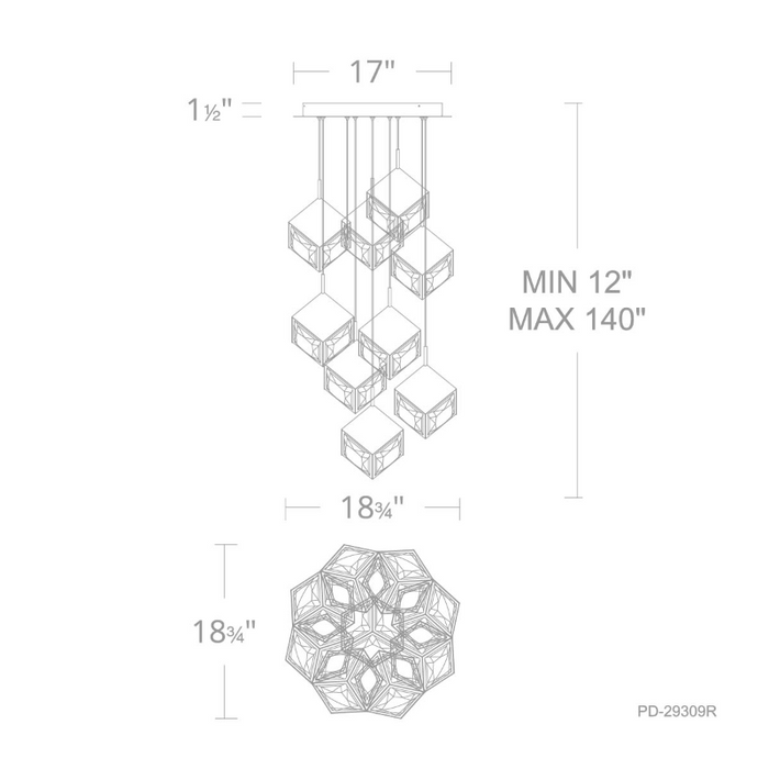 dweLED PD-29309R Ice Cube Round 9-lt 19" LED Pendant