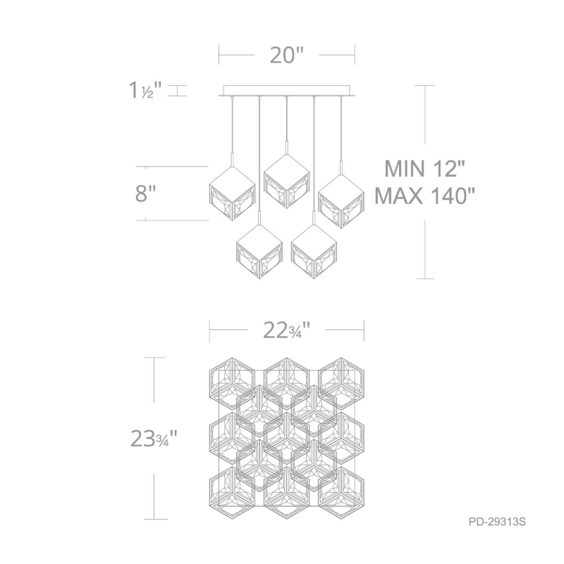 dweLED PD-29313S Ice Cube Square 13-lt 24" LED Pendant