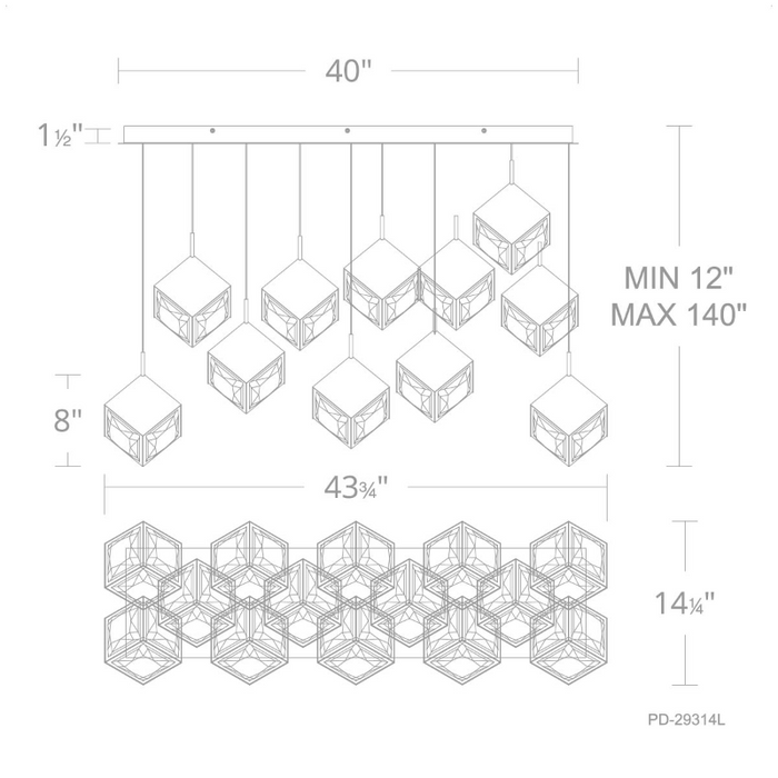 dweLED PD-29314L Ice Cube 14-lt 44" LED Linear Pendant