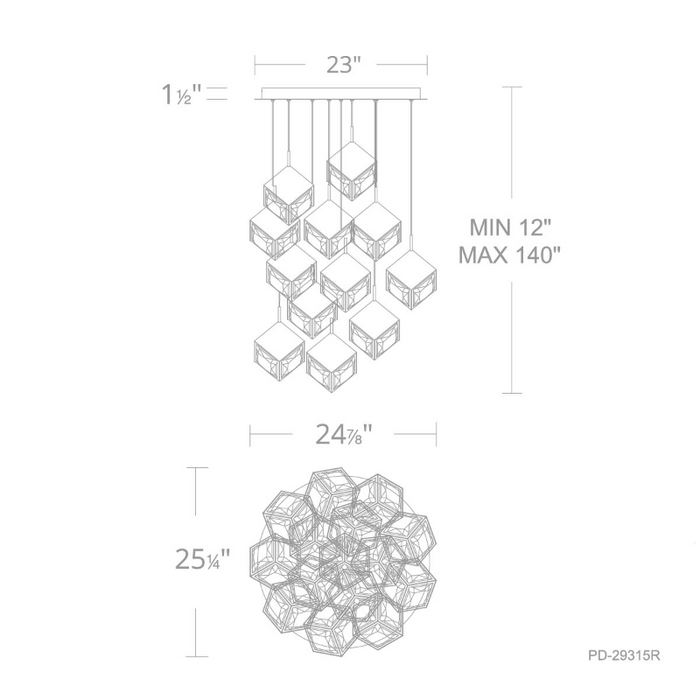 dweLED PD-29315R Ice Cube Round 15-lt 25" LED Pendant