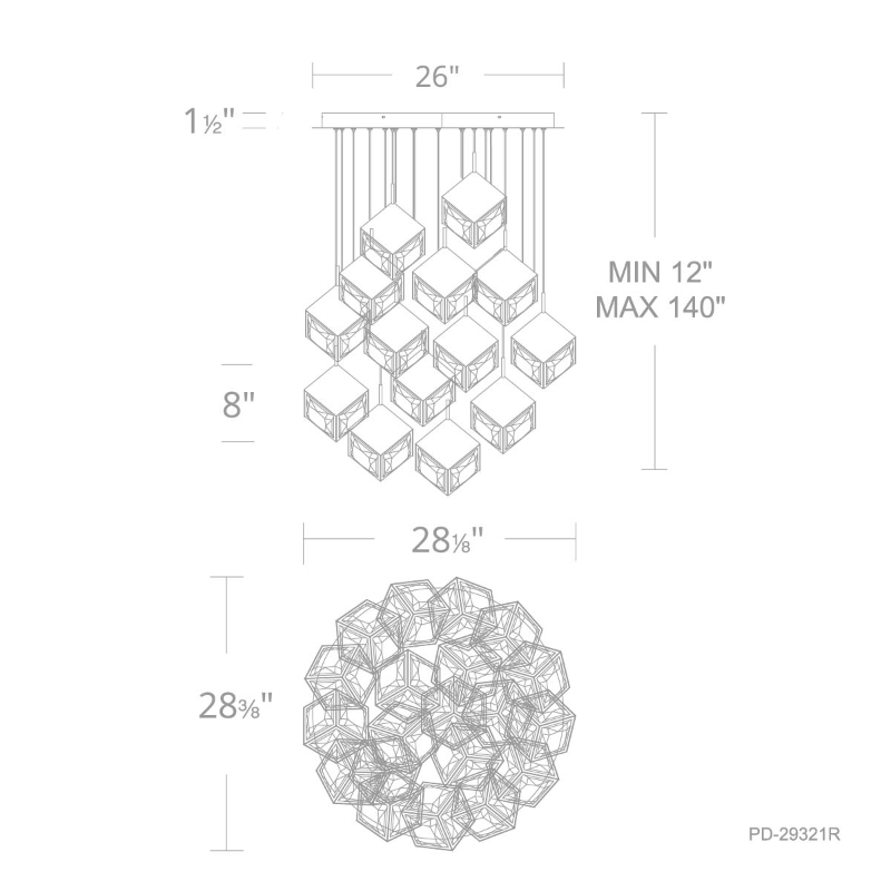 dweLED PD-29321R Ice Cube Round 21-lt 28" LED Pendant