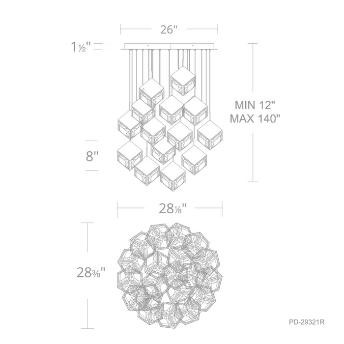 dweLED PD-29321R Ice Cube Round 21-lt 28" LED Pendant