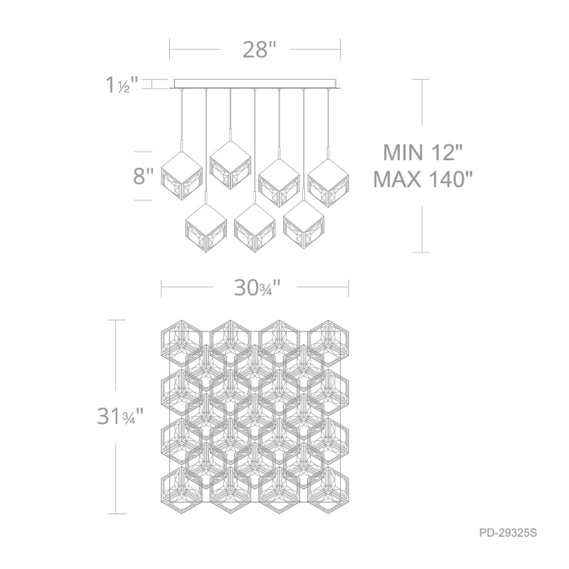 dweLED PD-29325S Ice Cube Square 25-lt 32" LED Pendant