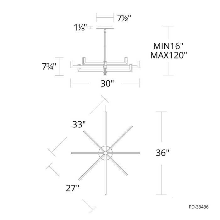 dweLED PD-33436 Ferrous 4-lt 36" LED Pendant