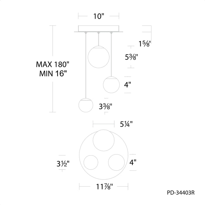 Modern Forms PD-34403R Pisces 3-lt 12" LED Pendant