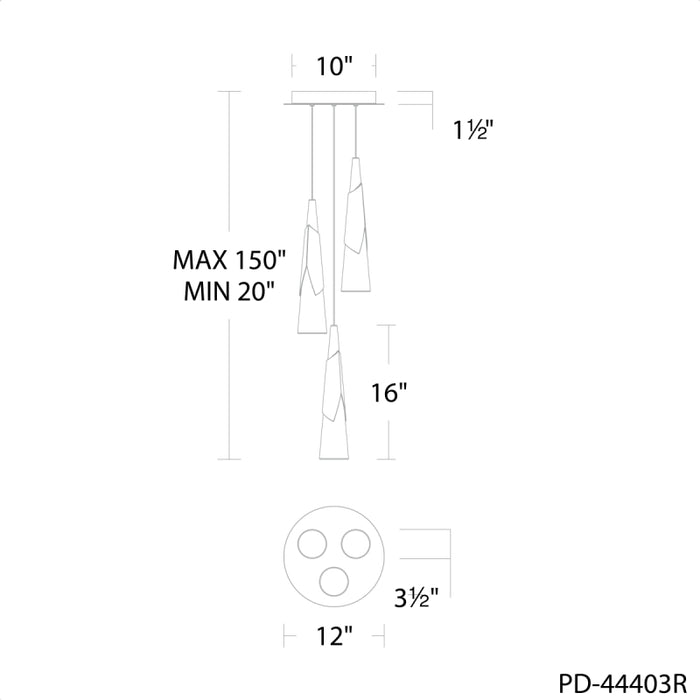 Modern Forms PD-44403R Kilt 3-lt 12" LED Pendant