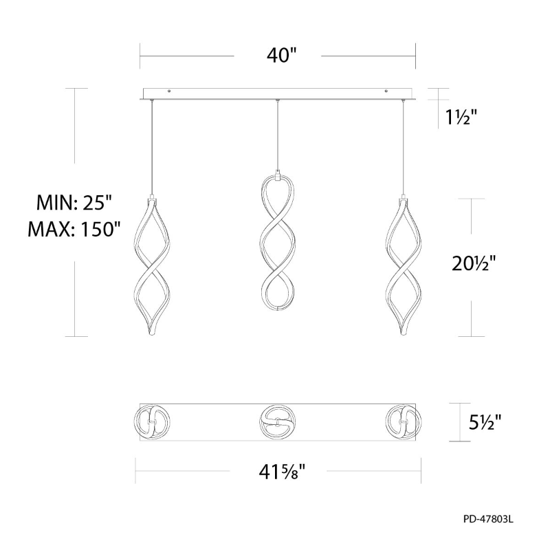 dweLED PD-47803L Interlace 3-lt 42" LED Linear Pendant