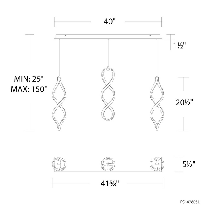 dweLED PD-47803L Interlace 3-lt 42" LED Linear Pendant