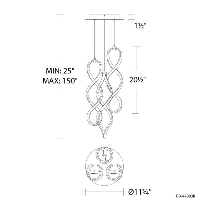 dweLED PD-47803R Interlace Round 3-lt 12" LED Pendant