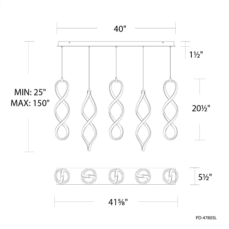 dweLED PD-47805L Interlace 5-lt 42" LED Linear Pendant