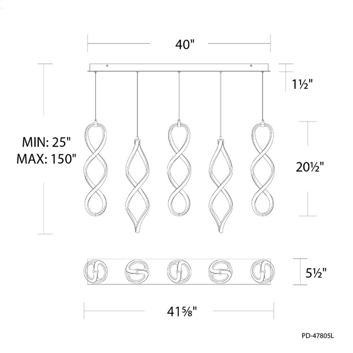 dweLED PD-47805L Interlace 5-lt 42" LED Linear Pendant