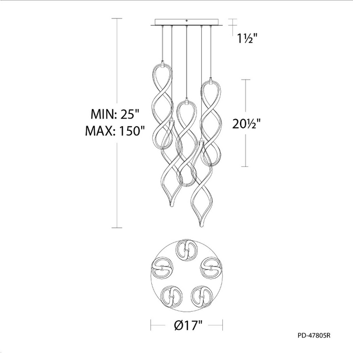 dweLED PD-47805R Interlace Round 5-lt 17" LED Pendant