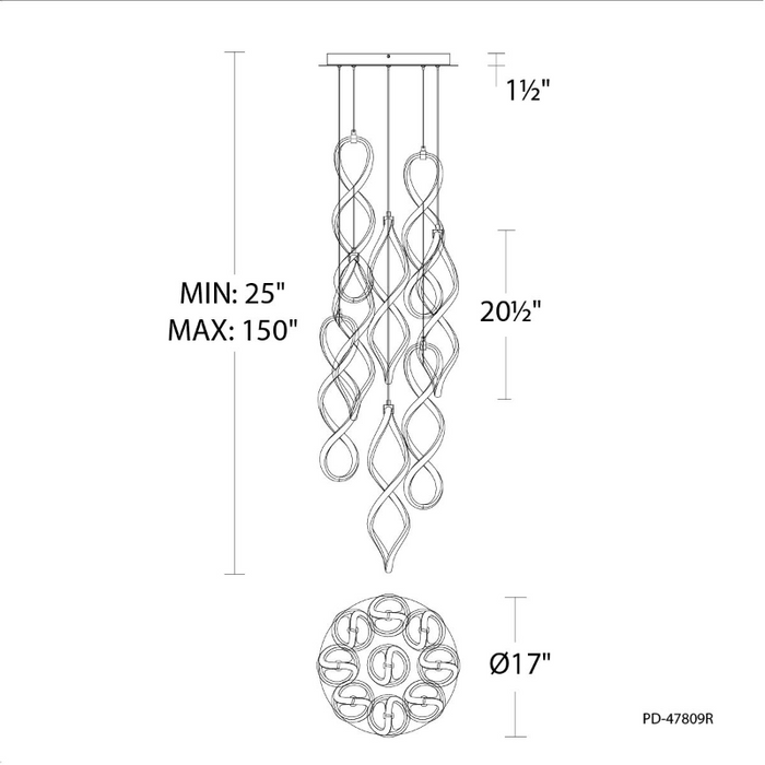 dweLED PD-47809R Interlace Round 9-lt 17" LED Pendant