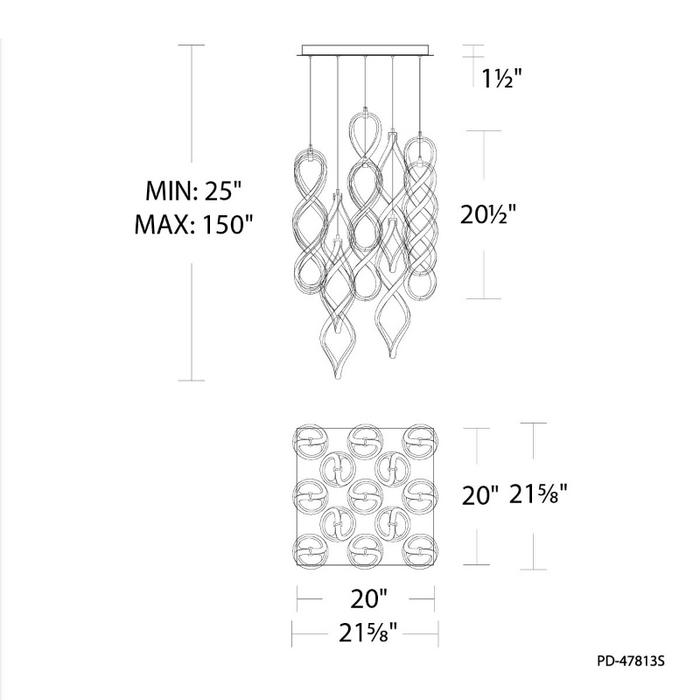 dweLED PD-47813S Interlace Square 13-lt 22" LED Pendant