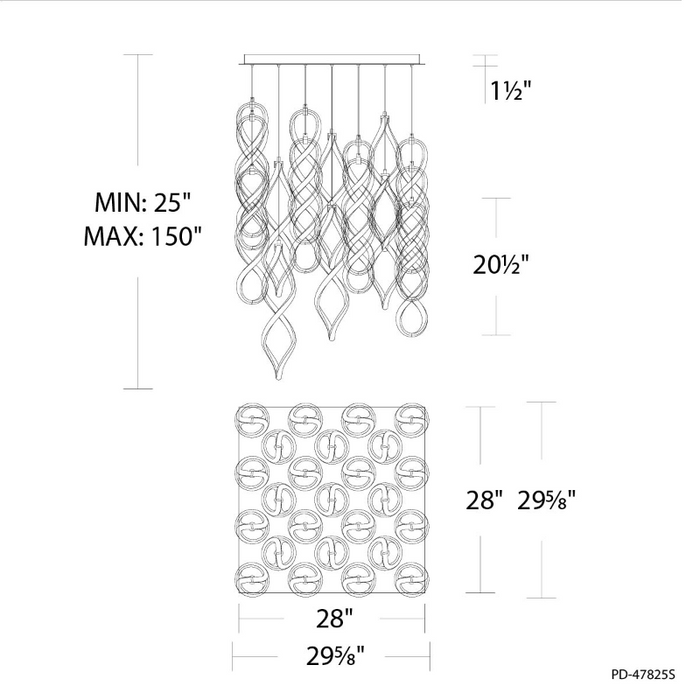 dweLED PD-47825S Interlace Square 25-lt 30" LED Pendant
