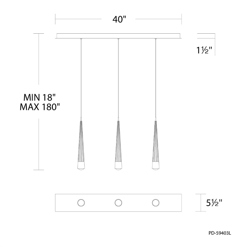 dweLED PD-59403L Quill 3-lt 40" LED Linear Pendant