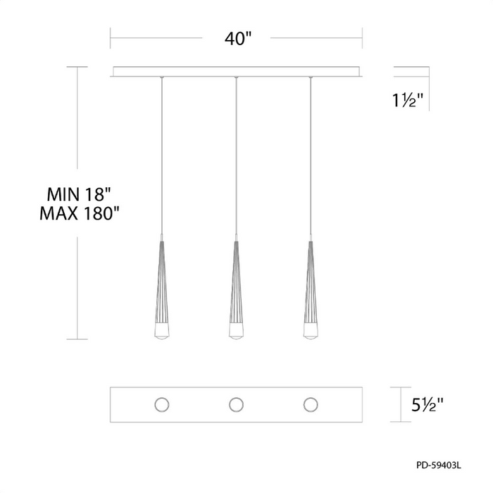 dweLED PD-59403L Quill 3-lt 40" LED Linear Pendant