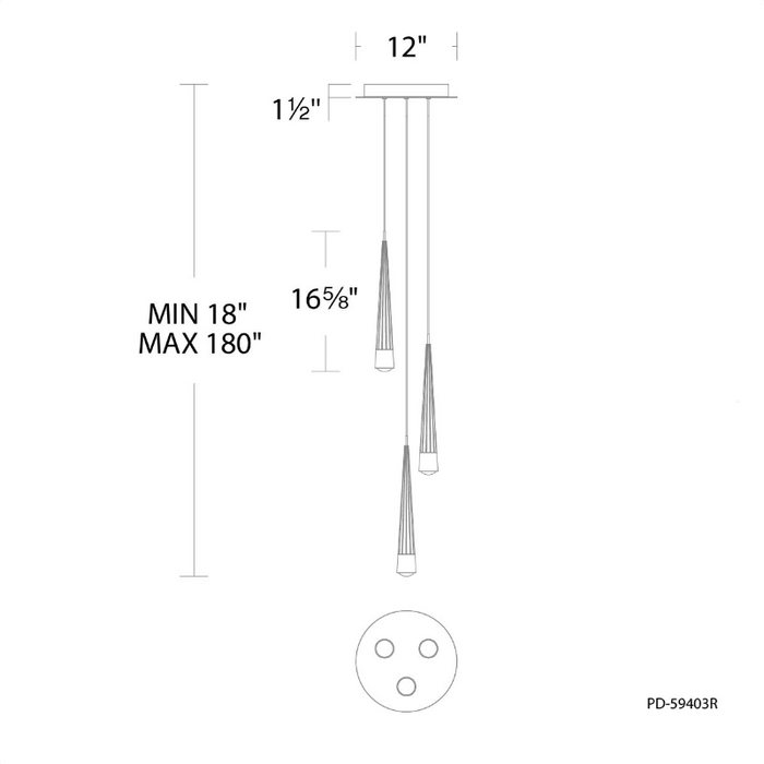 dweLED PD-59403R Quill Round 3-lt 12" LED Pendant