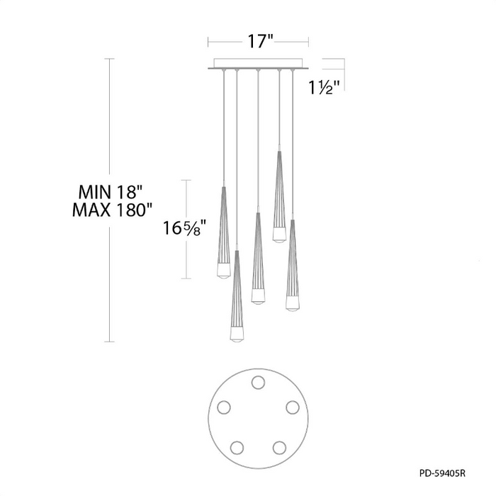 dweLED PD-59405R Quill Round 5-lt 17" LED Pendant