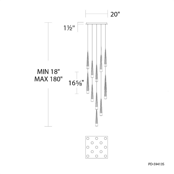 dweLED PD-59413S Quill Square 13-lt 20" LED Pendant