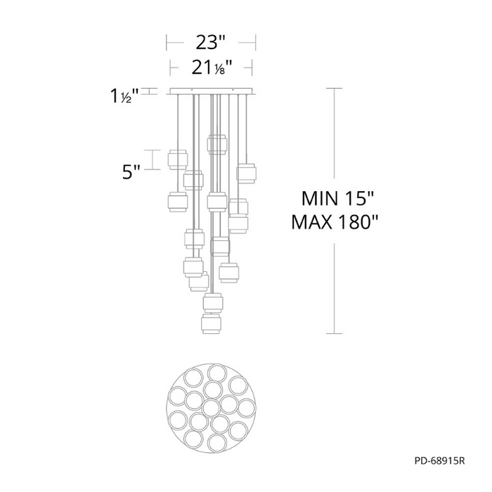 dweLED PD-68915R Banded 15-lt 23" LED Multi Light Pendant, CCT Selectable