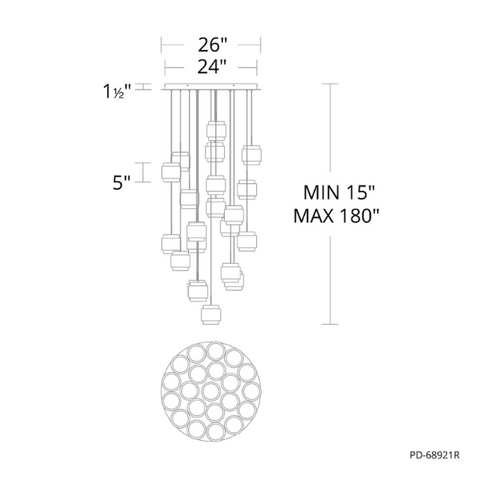 dweLED PD-68921R Banded 21-lt 26" LED Multi Light Pendant, CCT Selectable