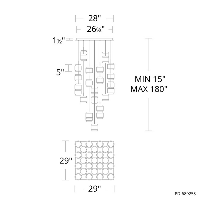 dweLED PD-68925S Banded 25-lt 29" LED Multi Light Pendant, CCT Selectable