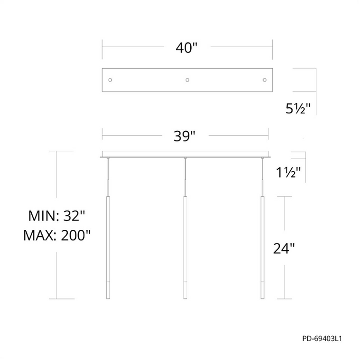 dweLED PD-69403L1 Viggo 3-lt 40" LED Linear Pendant