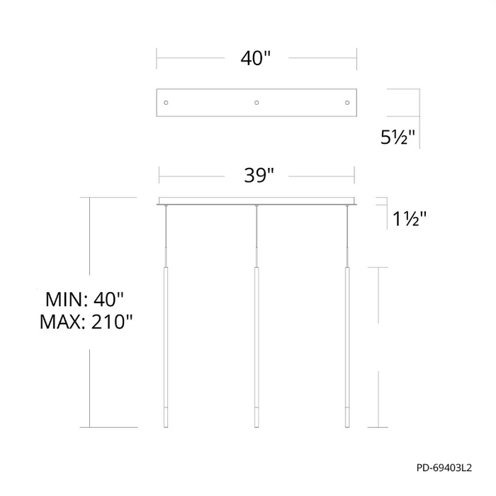 dweLED PD-69403L2 Viggo 3-lt 40" LED Linear Pendant