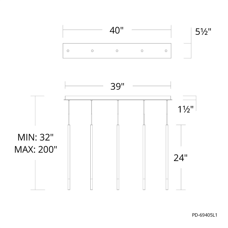 dweLED PD-69405L1 Viggo 5-lt 40" LED Linear Pendant