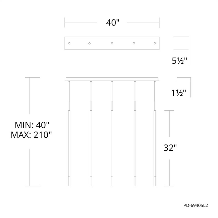 dweLED PD-69405L2 Viggo 5-lt 40" LED Linear Pendant