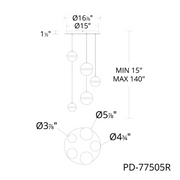 dweLED PD-77505R Cyllindra 5-lt 17" LED Multi Light Pendant, CCT Selectable