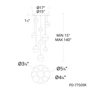dweLED PD-77509R Cyllindra 9-lt 17" LED Multi Light Pendant, CCT Selectable