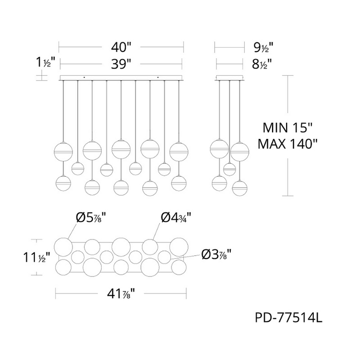 dweLED PD-77514L Cyllindra 14-lt 42" LED Multi Light Pendant, CCT Selectable