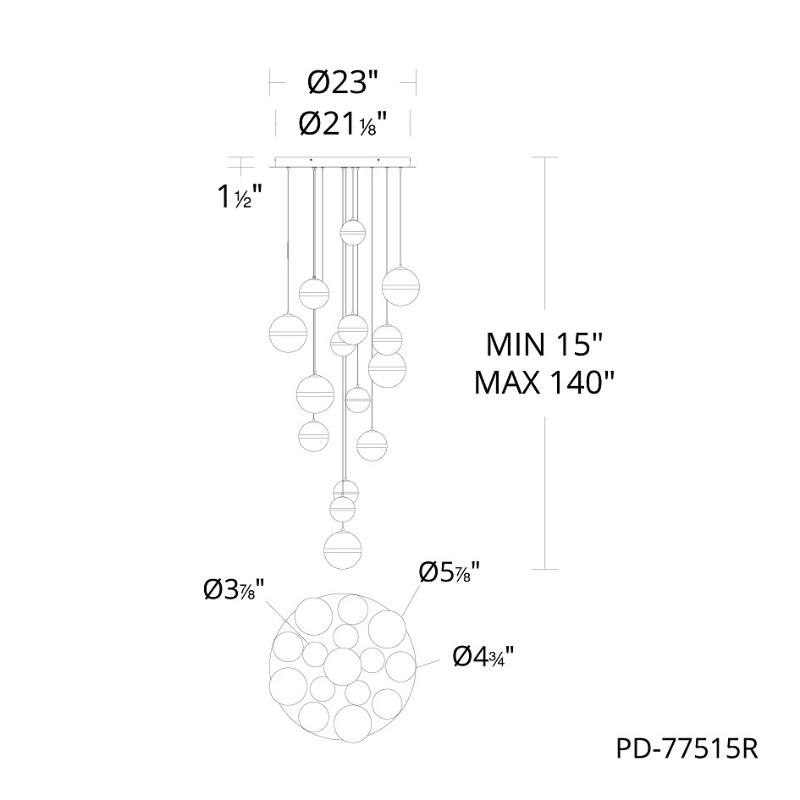 dweLED PD-77515R Cyllindra 15-lt 23" LED Multi Light Pendant, CCT Selectable