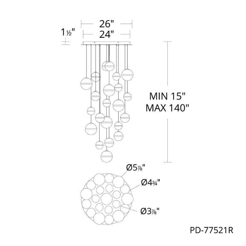 dweLED PD-77521R Cyllindra 21-lt 26" LED Multi Light Pendant, CCT Selectable