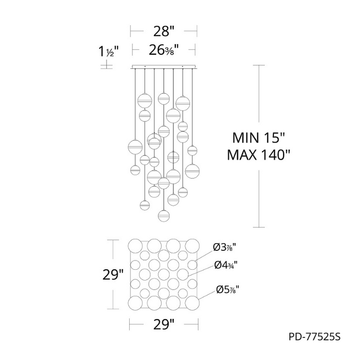 dweLED PD-77525S Cyllindra 25-lt 29" LED Multi Light Pendant, CCT Selectable