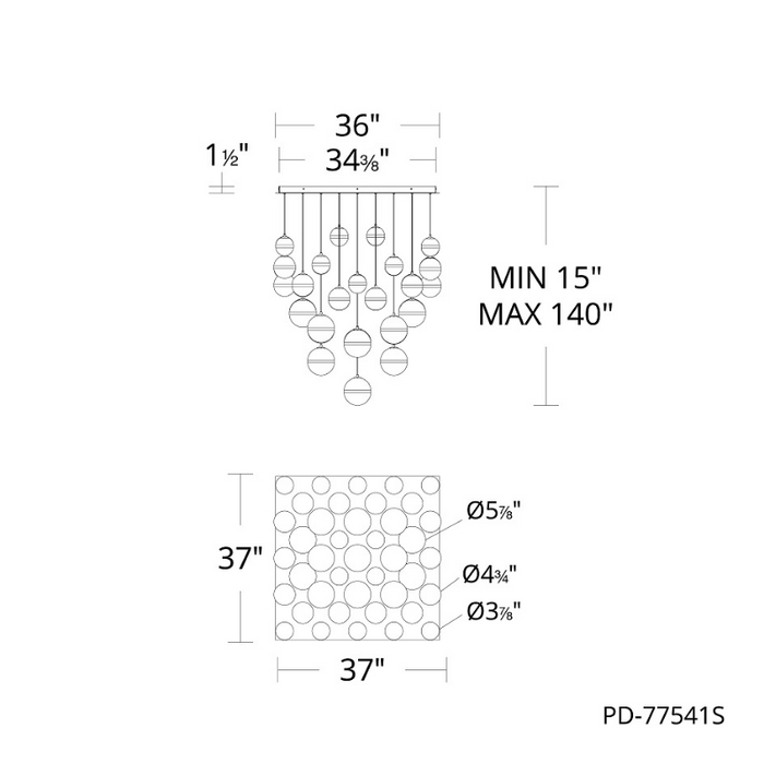 dweLED PD-77541S Cyllindra 41-lt 37" LED Multi Light Pendant, CCT Selectable