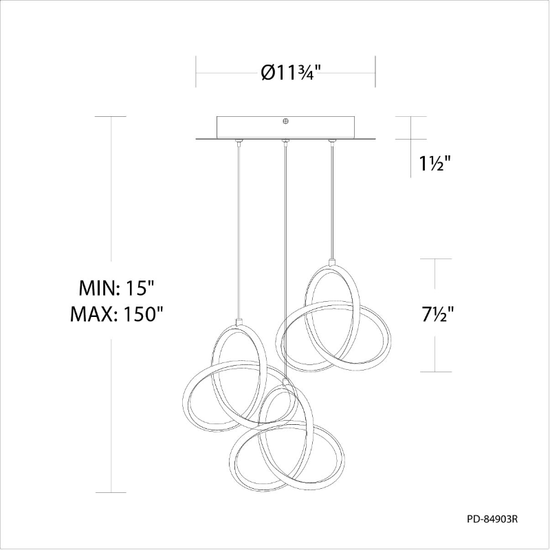 dweLED PD-84903R Vornado Round 3-lt 12" LED Pendant