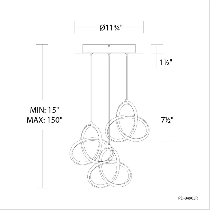 dweLED PD-84903R Vornado Round 3-lt 12" LED Pendant