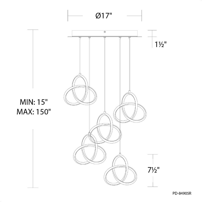 dweLED PD-84905R Vornado Round 5-lt 17" LED Pendant