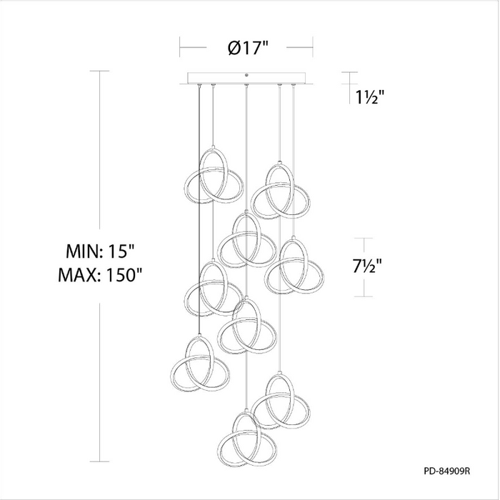 dweLED PD-84909R Vornado Round 9-lt 17" LED Pendant