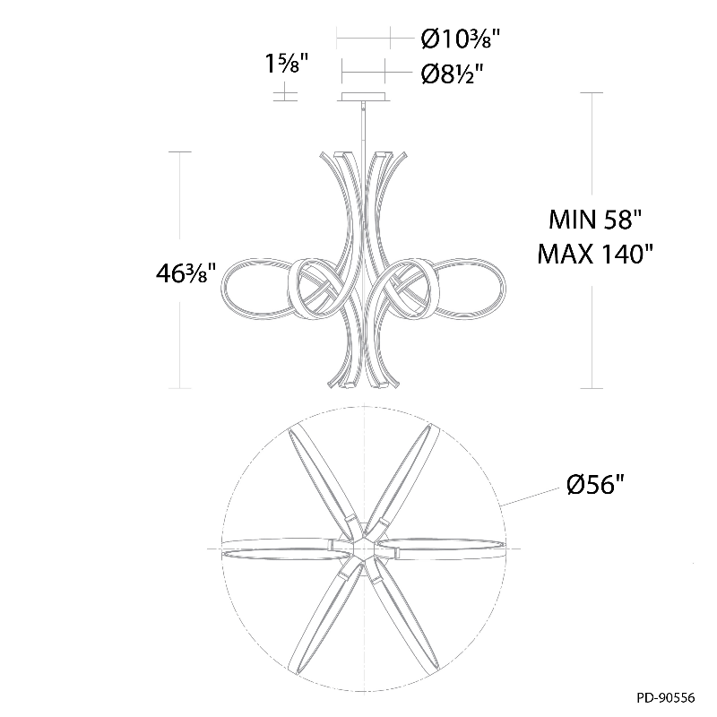 Modern Forms PD-90556 Fleur De Lis 6-lt 56" LED Pendant